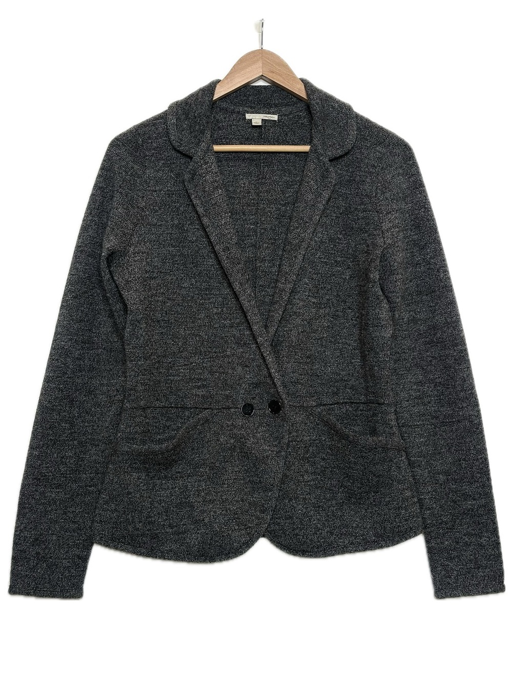 Halogen Merino Wool Blend Blazer Womens Size M Cozy Charcoal Heather Melange